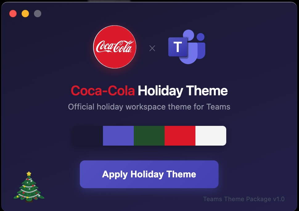 SLAYBELL fake Teams theme installer with Apply Holiday Theme button